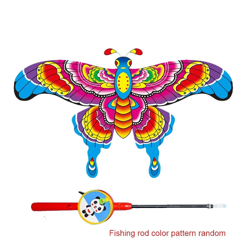 Mini Fishing Rod Kite for Kids Vivid Butterfly Swallow Parrot Easy to Fly Goldfish Kites for Toddler Outdoor Beach Park Beginner