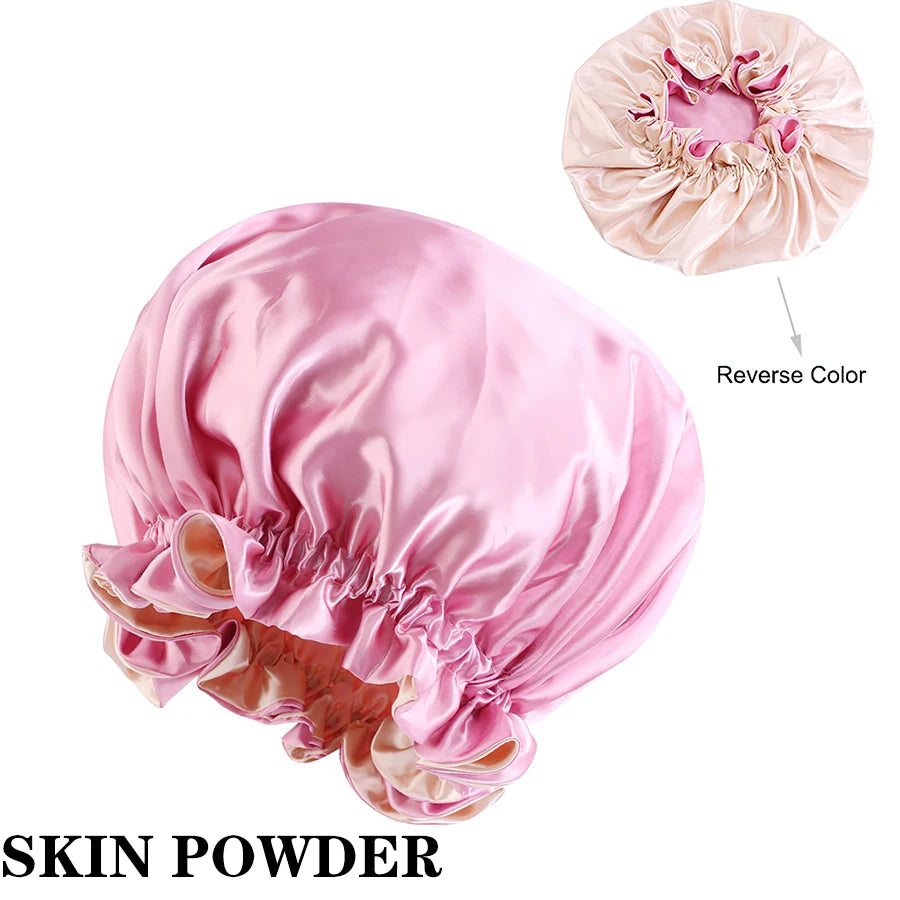 Custom Logo Women'S Satin Bonnet With Wide Stretch Ties Band Long Tail Bonnet Satin Cheveux Nuit Silk Sleeping Night Cap Bonnets