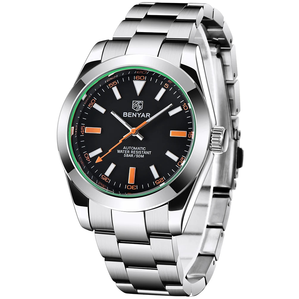 2026 BENYAR mechanical men's watch top business brand men's waterproof automatic sports watch stainless steel relogio masculino