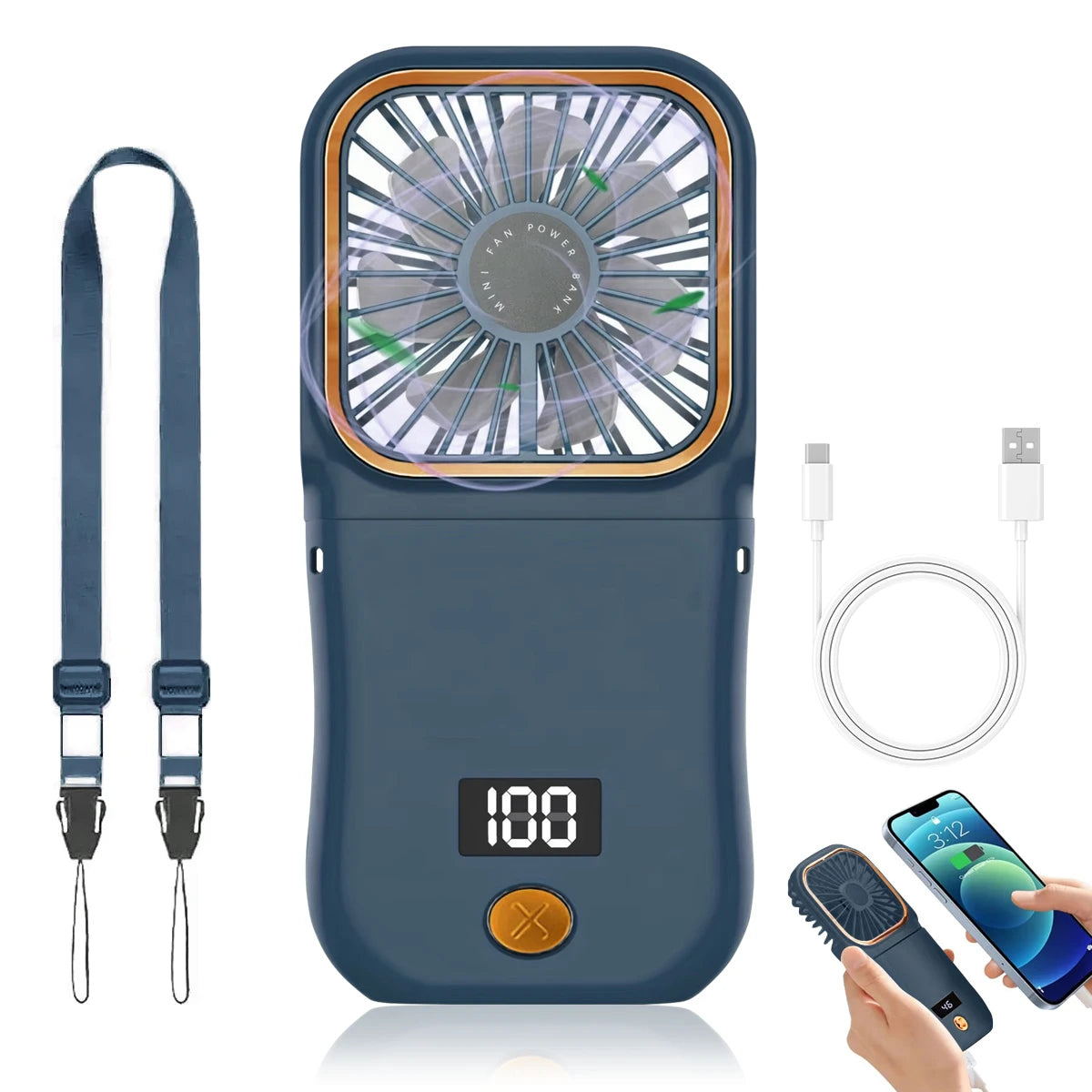 Portable Charging Handheld Fan, Neck Hanging Fan, with Phone Holder, Suitable for Office, Outdoor Camping and Picnicking.