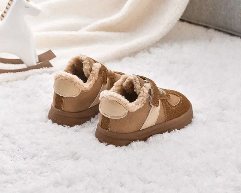 1-8Y Children's Shoes Autumn Winter New Baby Boys Girls Black Cotton Plush Warm Shallow Boots Little Kids Casual Sports Shoes