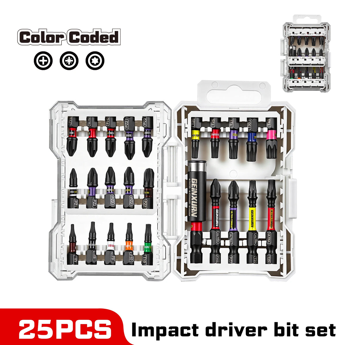 Geinxurn Impact Driver Bit Set with Nut Driver & Double Lock Impact Bit Holder S2 Alloy Steel for DIY