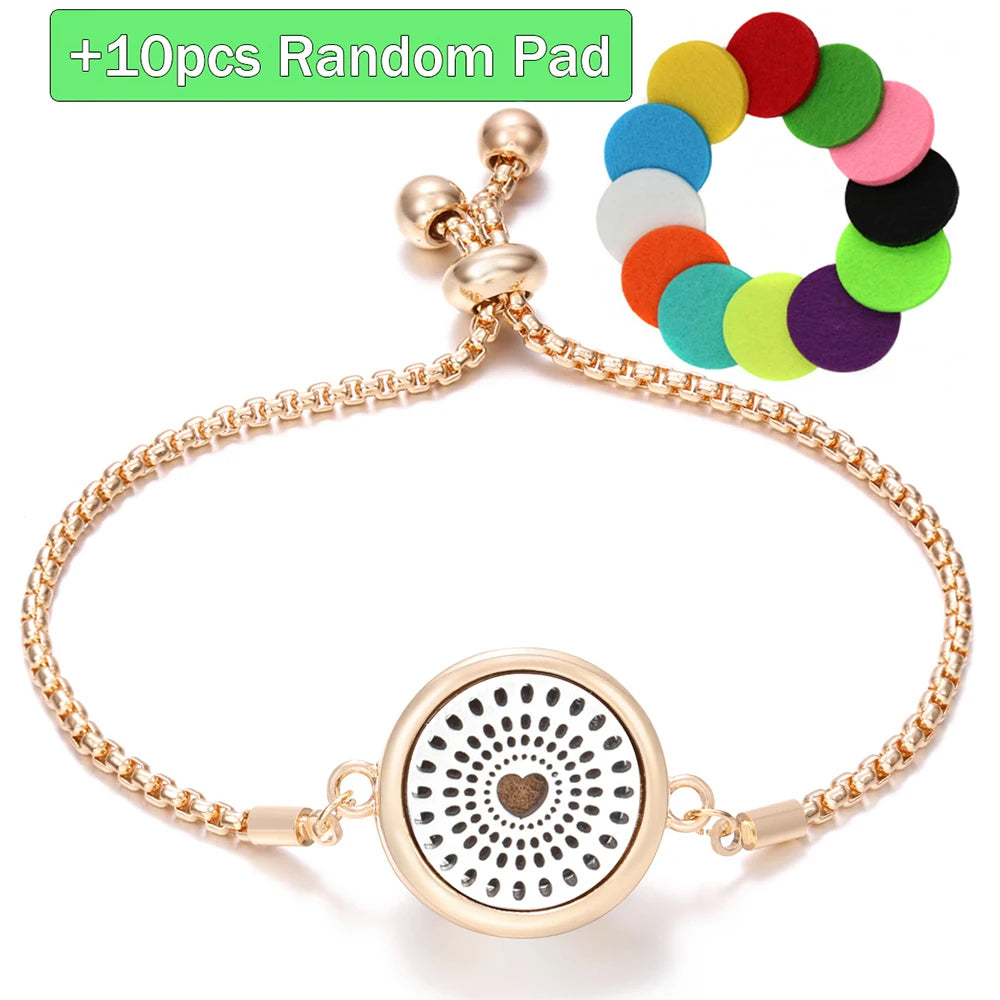 New Trendy Golden Tree of Life Stainless Steel Aromatherapy Bangle Women Essential Oil Diffuser Perfume Lockets Bracelet Jewelry