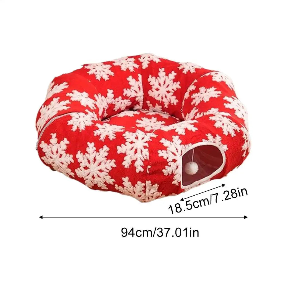 2025 Winter Christmas Cat Tunnel Bed Cat Nest Soft Kitten Donut Tunnel For Living Room Balcony Enrichment Home Bedroom Exercise