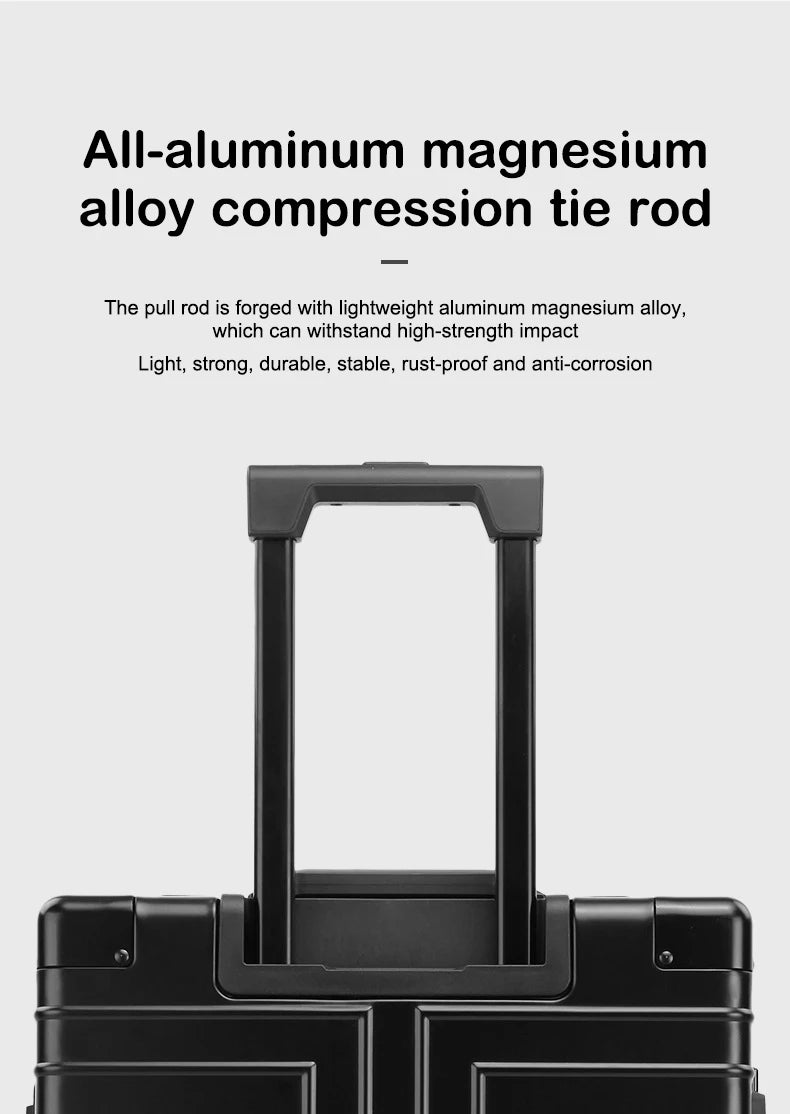 100% Aluminum-magnesium Alloy Travel Suitcase Rolling Luggage 20/24/28 inch Trolley Luggage Carry-On Cabin Suitcase Bag TSA Lock