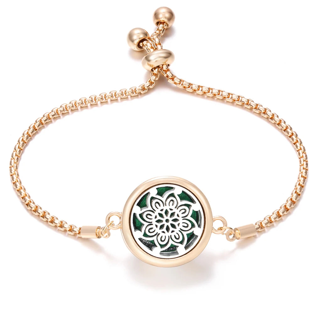 New Trendy Golden Tree of Life Stainless Steel Aromatherapy Bangle Women Essential Oil Diffuser Perfume Lockets Bracelet Jewelry