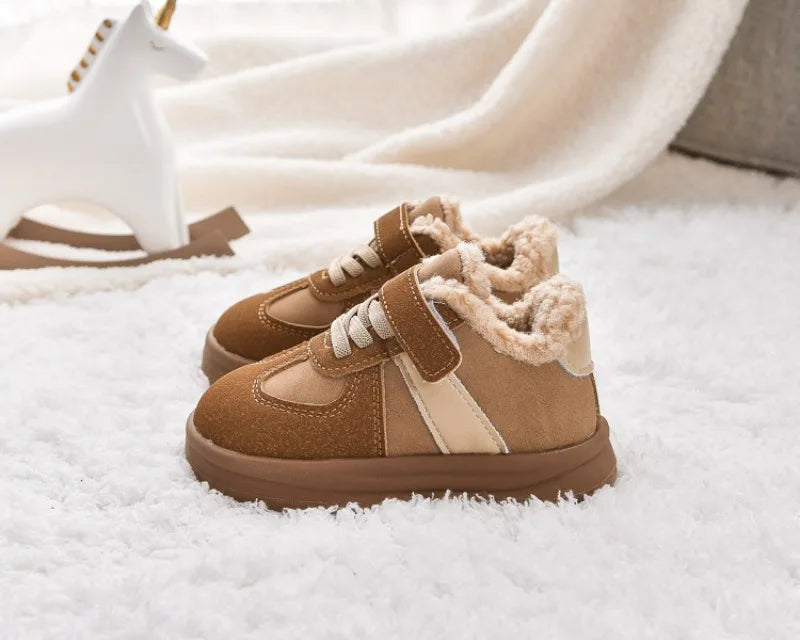1-8Y Children's Shoes Autumn Winter New Baby Boys Girls Black Cotton Plush Warm Shallow Boots Little Kids Casual Sports Shoes