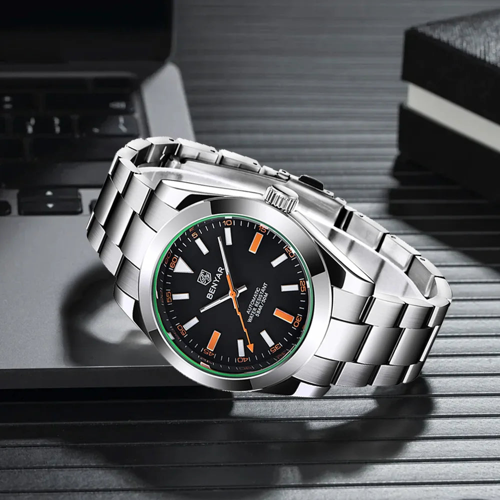 2026 BENYAR mechanical men's watch top business brand men's waterproof automatic sports watch stainless steel relogio masculino