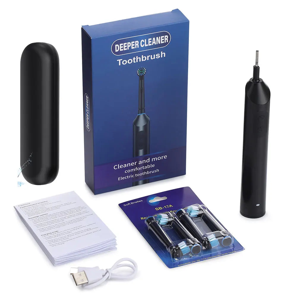 Smart Timer Rotating Electric Toothbrush, 5 Modes Teeth Cleaning Setting , Electric Teethbrush with 4 Teethbrush Round Heads