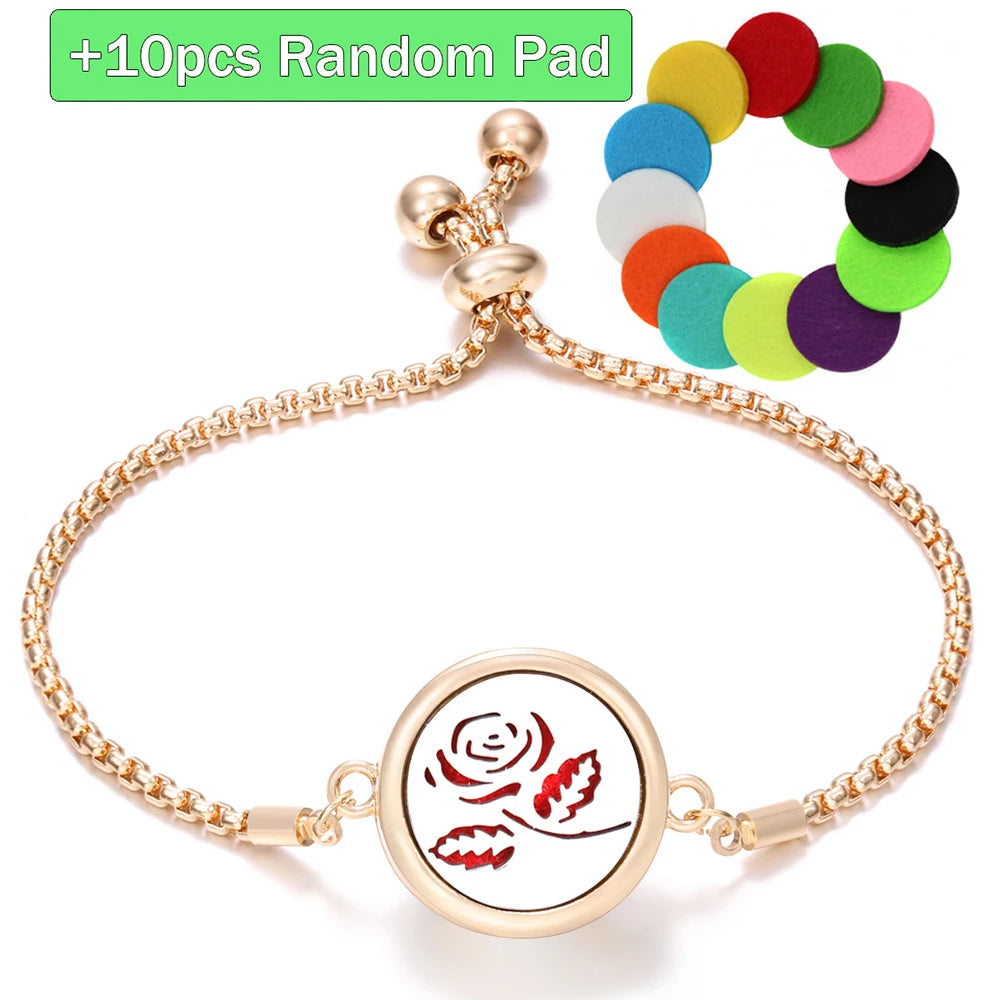 New Trendy Golden Tree of Life Stainless Steel Aromatherapy Bangle Women Essential Oil Diffuser Perfume Lockets Bracelet Jewelry