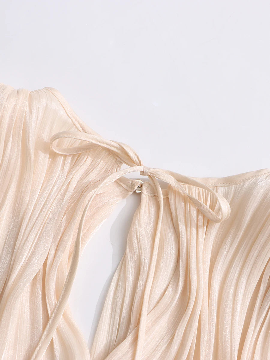 Solid Loose Spliced Folds Dresses For Women O Neck Long Sleeve High Waist Temperament Dress Female Fashion Style