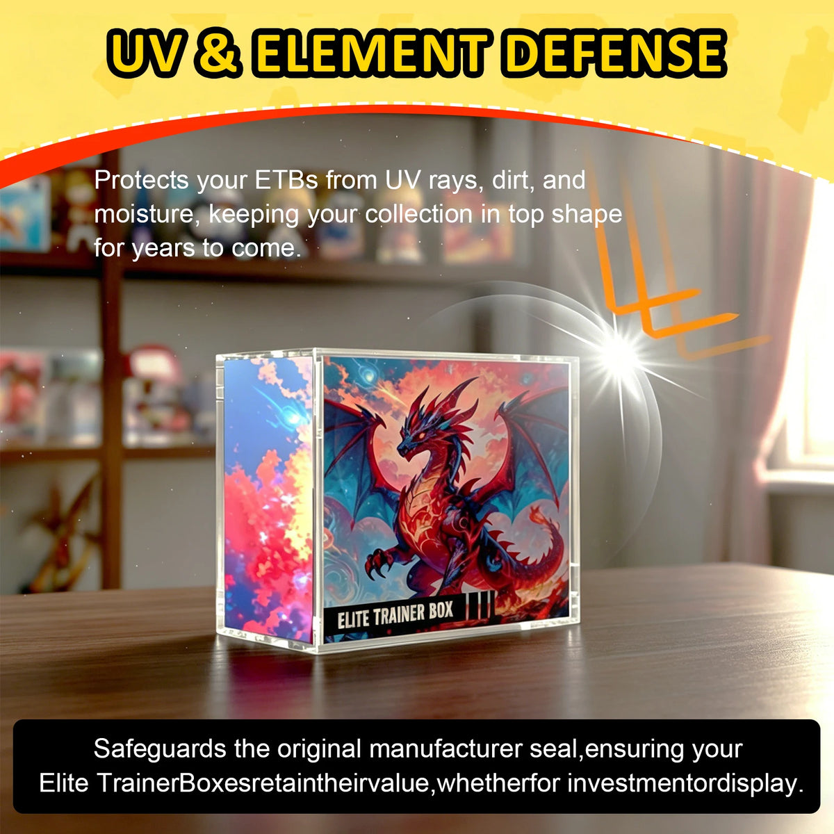 Display Box Clear Ultra Acrylic Waterproof Anti-UV Dust-Proof Booster Show Case Magnetic Close for ETB PokemonBox Protector