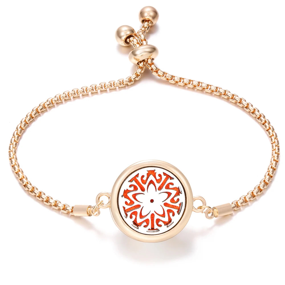 New Trendy Golden Tree of Life Stainless Steel Aromatherapy Bangle Women Essential Oil Diffuser Perfume Lockets Bracelet Jewelry