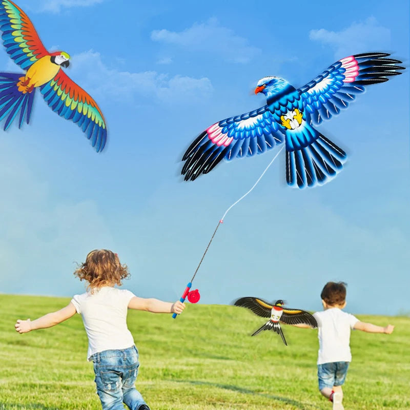 Mini Fishing Rod Kite for Kids Vivid Butterfly Swallow Parrot Easy to Fly Goldfish Kites for Toddler Outdoor Beach Park Beginner