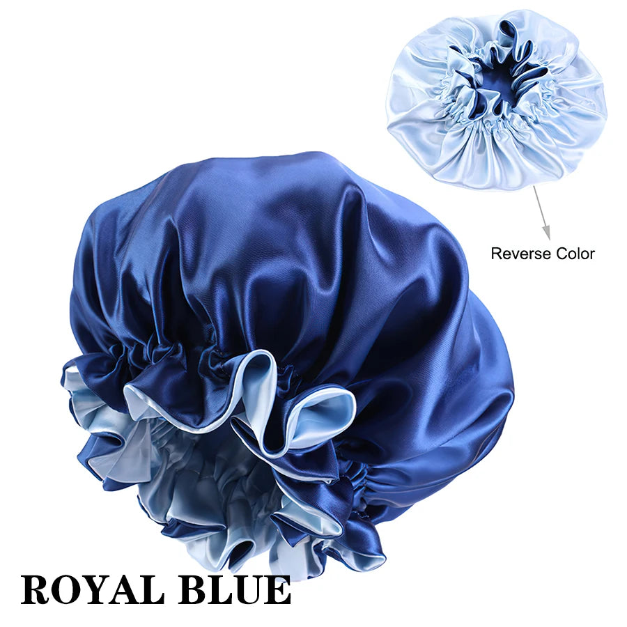 Custom Logo Women'S Satin Bonnet With Wide Stretch Ties Band Long Tail Bonnet Satin Cheveux Nuit Silk Sleeping Night Cap Bonnets