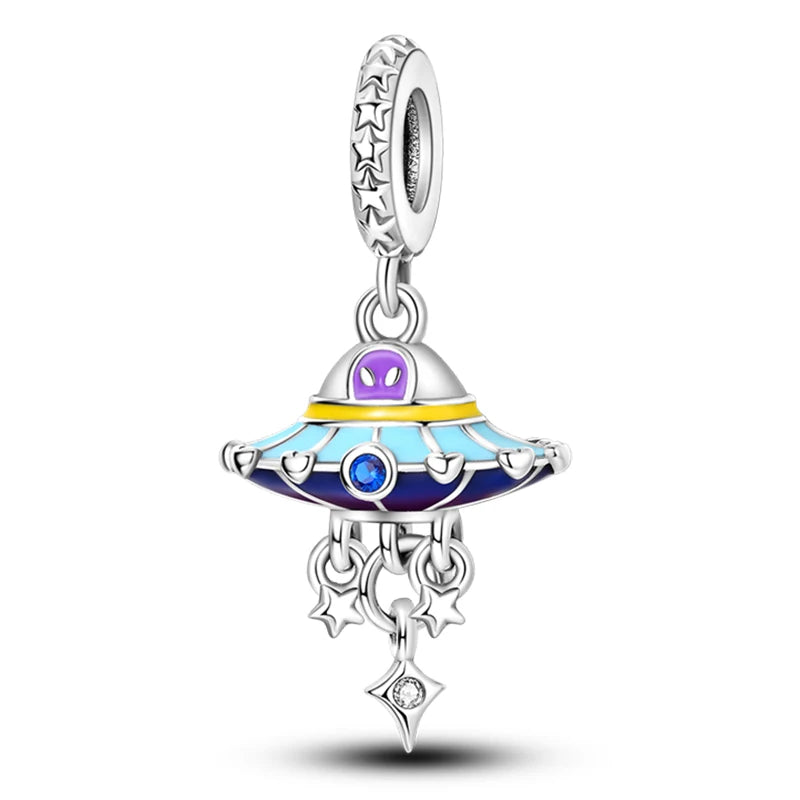 925 Silver Color Gem Butterfly Luminous Firefly Purple Charms Pendants Fit 3mm 925 Original Bracelets DIY Party Jewelry Gift