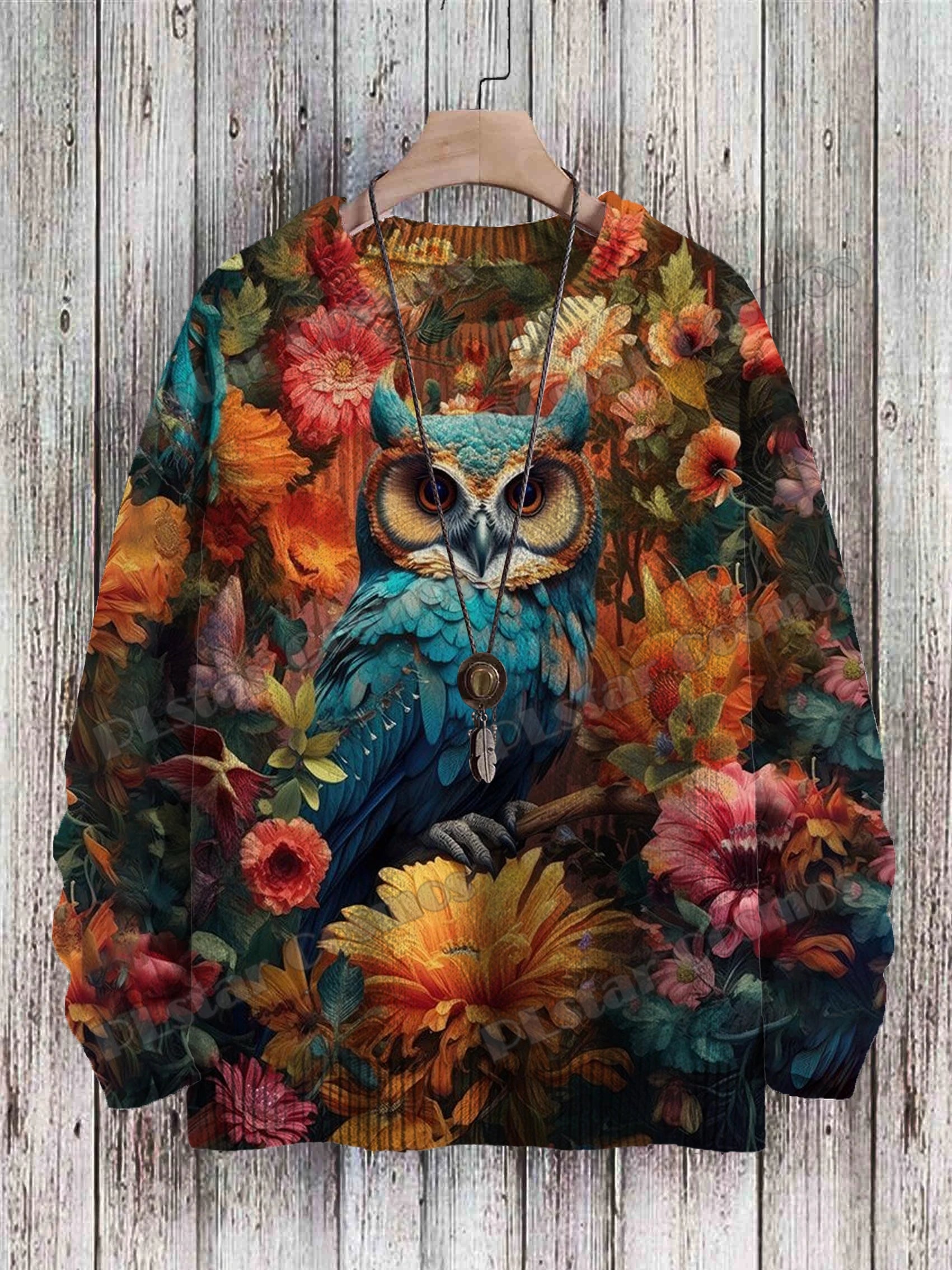 Owl Art Pattern 3D Printed Men's Knitted Pullover Winter
