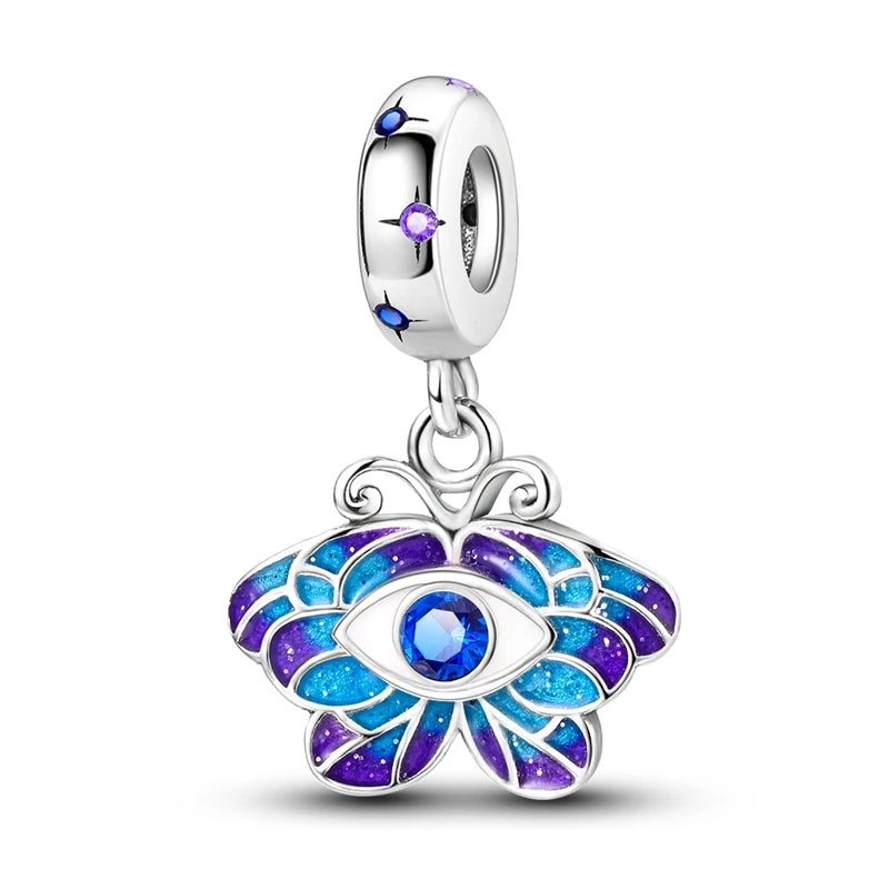 925 Silver Color Gem Butterfly Luminous Firefly Purple Charms Pendants Fit 3mm 925 Original Bracelets DIY Party Jewelry Gift
