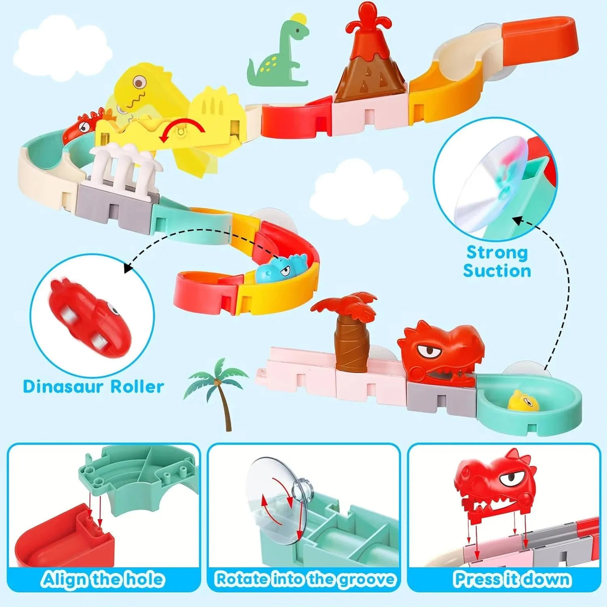 DIY Building Water Slide Tracks BaBy Bath Toys Wall Track Building Set Spray Water Toys for Kids, Outside Pool Bathtub Toys