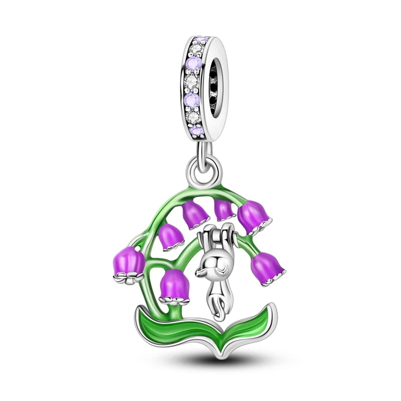 925 Silver Color Gem Butterfly Luminous Firefly Purple Charms Pendants Fit 3mm 925 Original Bracelets DIY Party Jewelry Gift