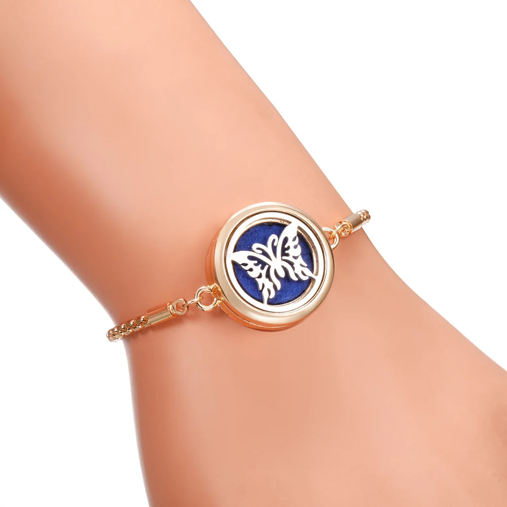New Trendy Golden Tree of Life Stainless Steel Aromatherapy Bangle Women Essential Oil Diffuser Perfume Lockets Bracelet Jewelry