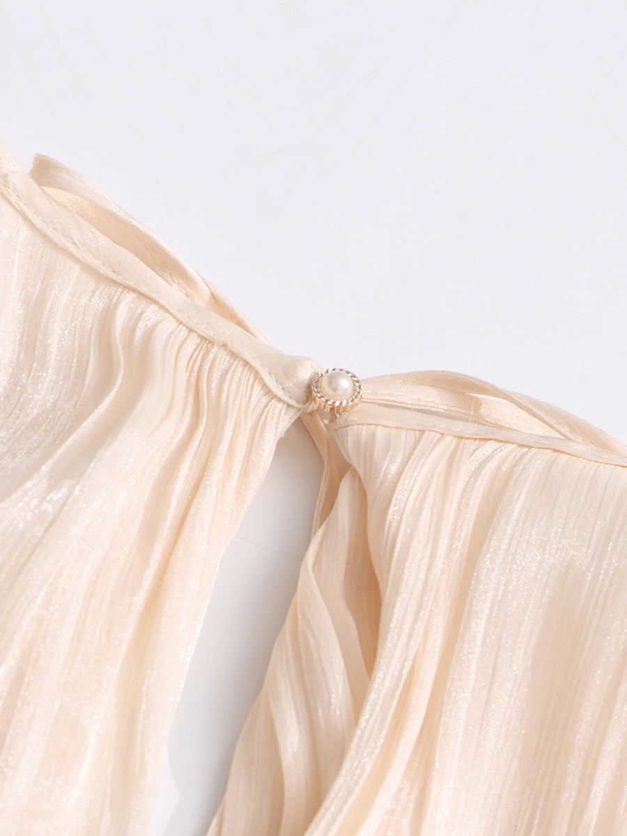 Solid Loose Spliced Folds Dresses For Women O Neck Long Sleeve High Waist Temperament Dress Female Fashion Style