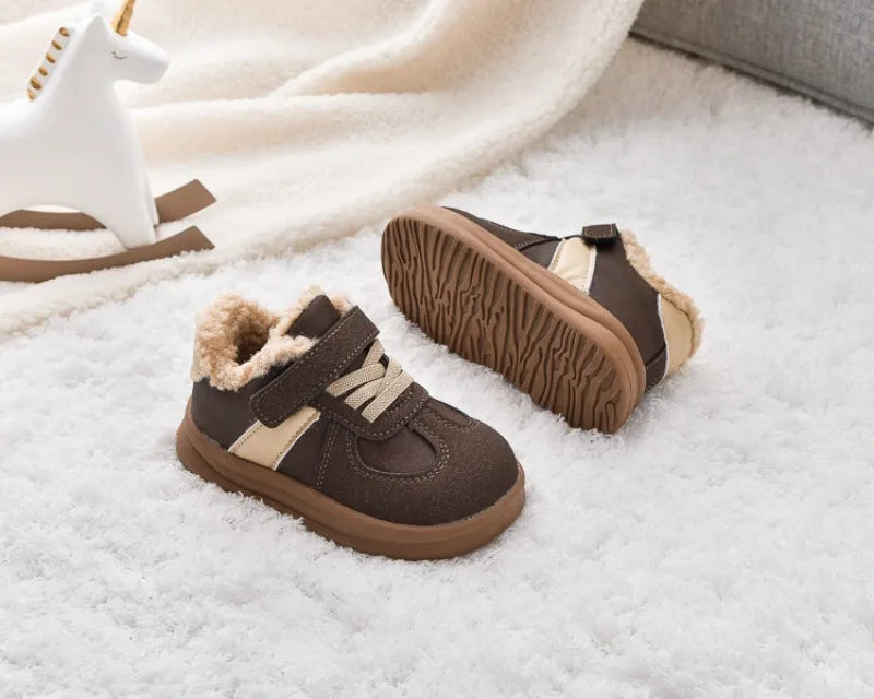 1-8Y Children's Shoes Autumn Winter New Baby Boys Girls Black Cotton Plush Warm Shallow Boots Little Kids Casual Sports Shoes