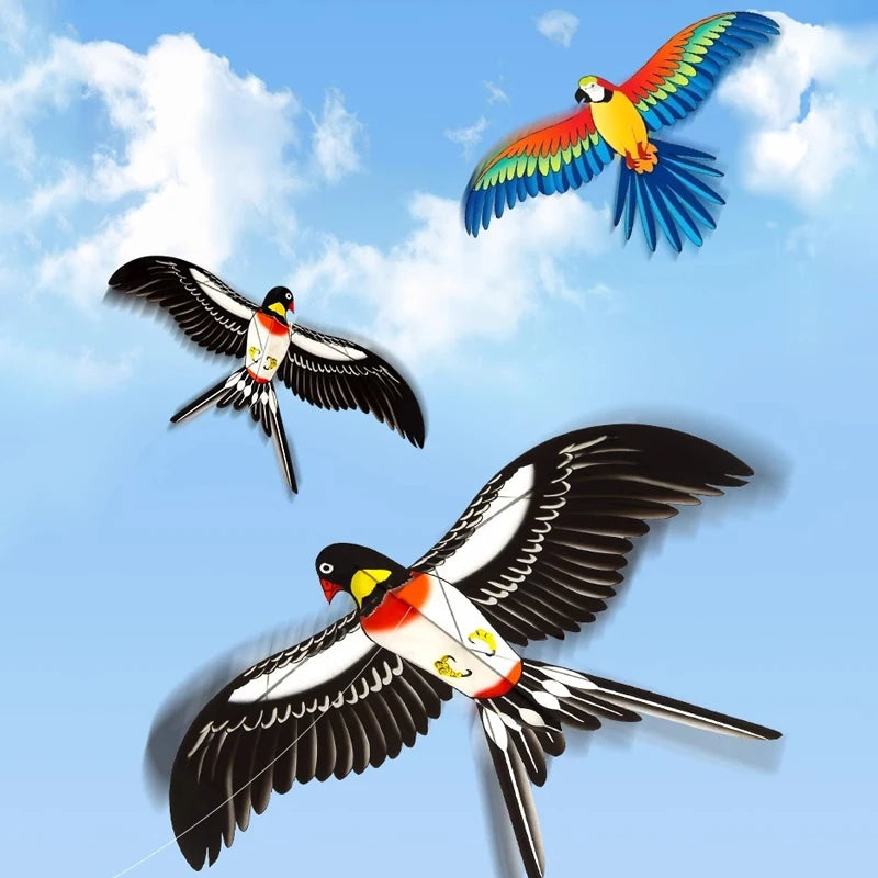 Mini Fishing Rod Kite for Kids Vivid Butterfly Swallow Parrot Easy to Fly Goldfish Kites for Toddler Outdoor Beach Park Beginner