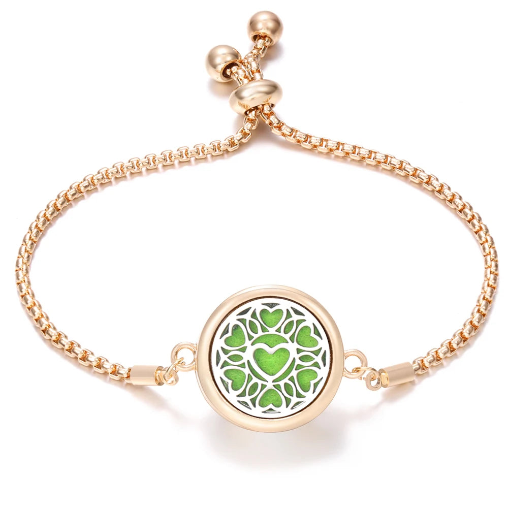 New Trendy Golden Tree of Life Stainless Steel Aromatherapy Bangle Women Essential Oil Diffuser Perfume Lockets Bracelet Jewelry