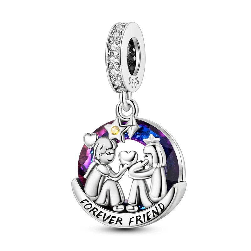 925 Silver Color Gem Butterfly Luminous Firefly Purple Charms Pendants Fit 3mm 925 Original Bracelets DIY Party Jewelry Gift