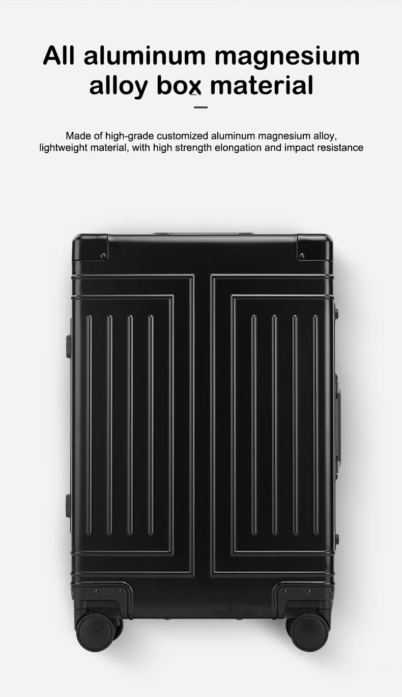 100% Aluminum-magnesium Alloy Travel Suitcase Rolling Luggage 20/24/28 inch Trolley Luggage Carry-On Cabin Suitcase Bag TSA Lock
