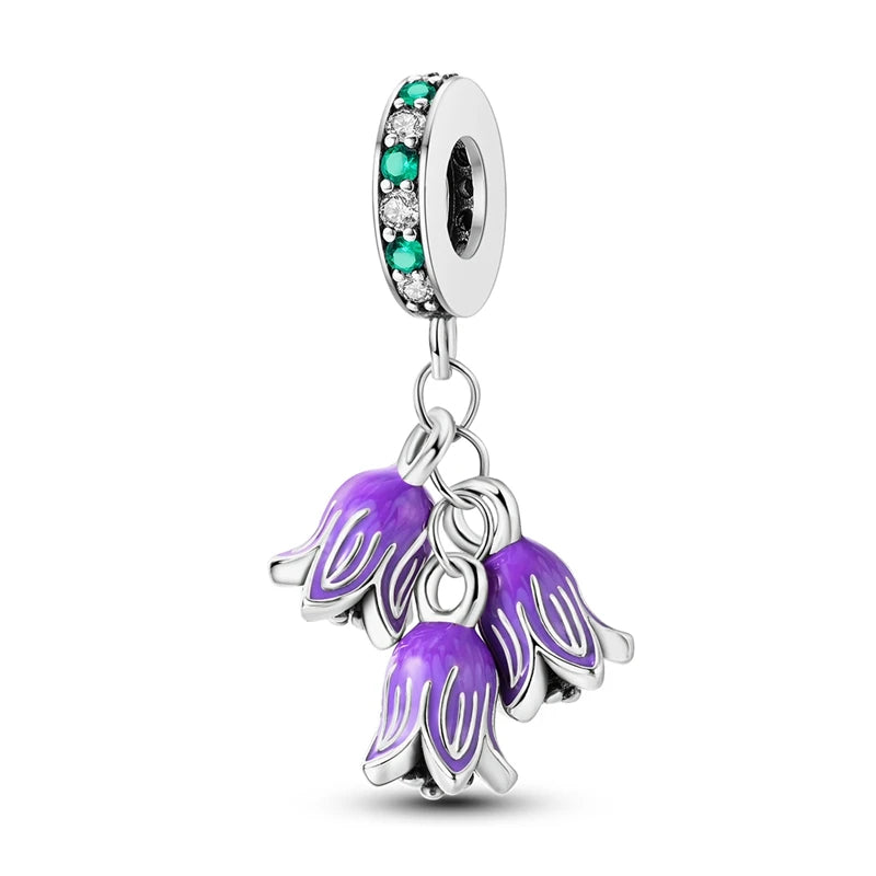 925 Silver Color Gem Butterfly Luminous Firefly Purple Charms Pendants Fit 3mm 925 Original Bracelets DIY Party Jewelry Gift