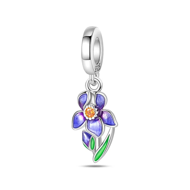 925 Silver Color Gem Butterfly Luminous Firefly Purple Charms Pendants Fit 3mm 925 Original Bracelets DIY Party Jewelry Gift