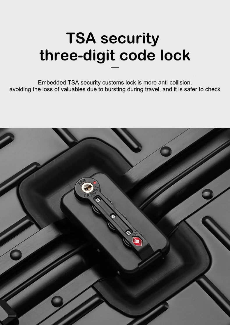 100% Aluminum-magnesium Alloy Travel Suitcase Rolling Luggage 20/24/28 inch Trolley Luggage Carry-On Cabin Suitcase Bag TSA Lock