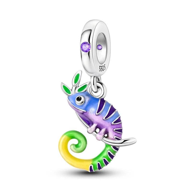 925 Silver Color Gem Butterfly Luminous Firefly Purple Charms Pendants Fit 3mm 925 Original Bracelets DIY Party Jewelry Gift