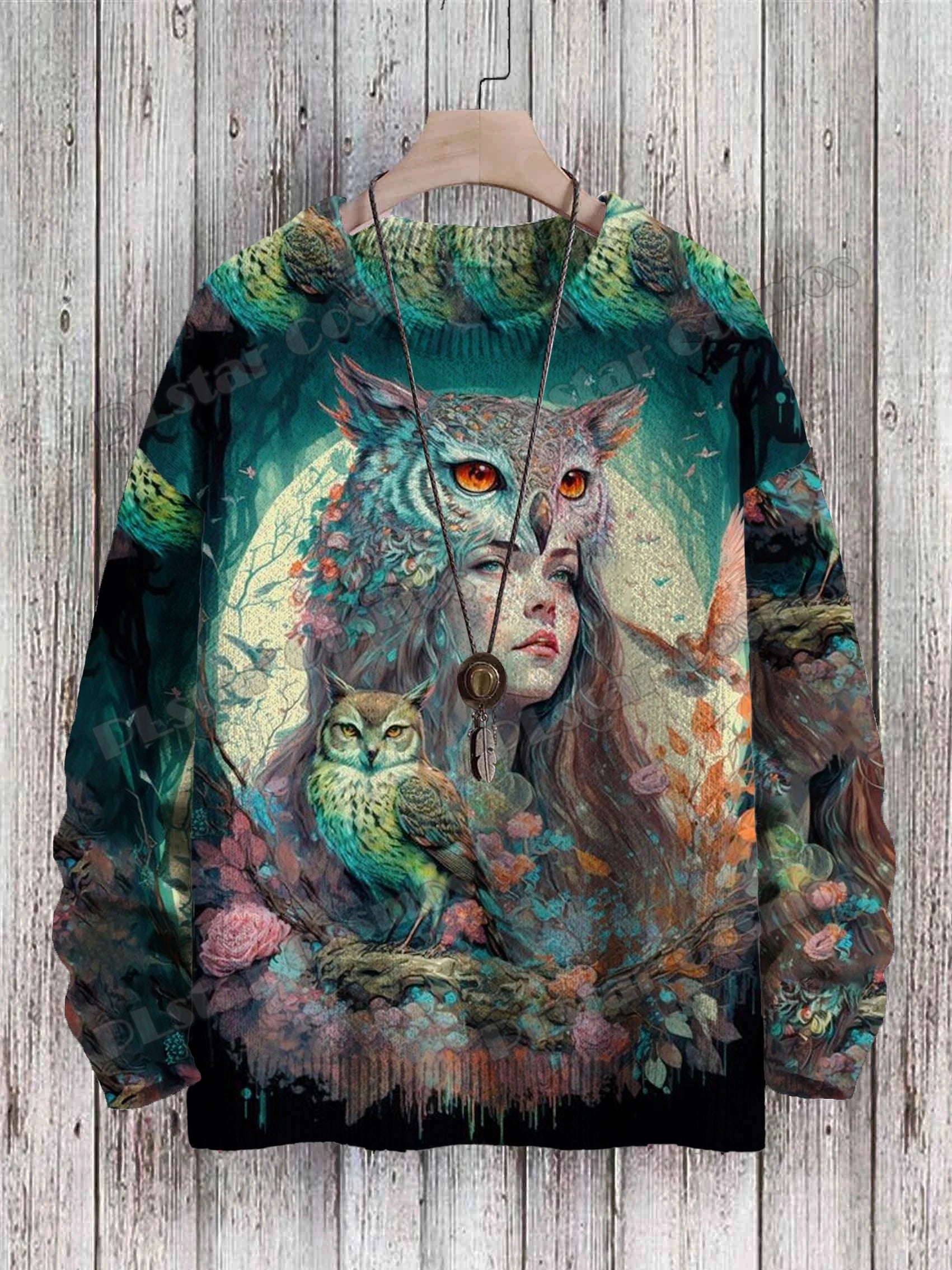 Owl Art Pattern 3D Printed Men's Knitted Pullover Winter