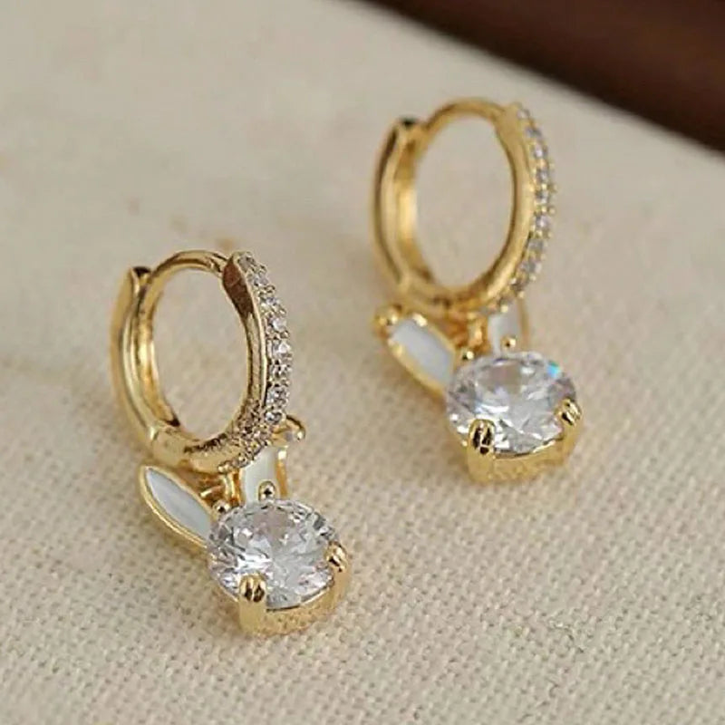 Lovely Rabbit Inlaid Zircon Drop Ear Buckle Girls Birthday Party Daily Earrings Jewelry Easter Festival Gifts