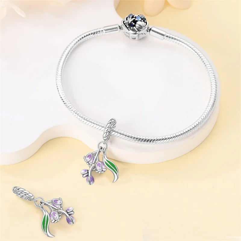 925 Silver Color Gem Butterfly Luminous Firefly Purple Charms Pendants Fit 3mm 925 Original Bracelets DIY Party Jewelry Gift