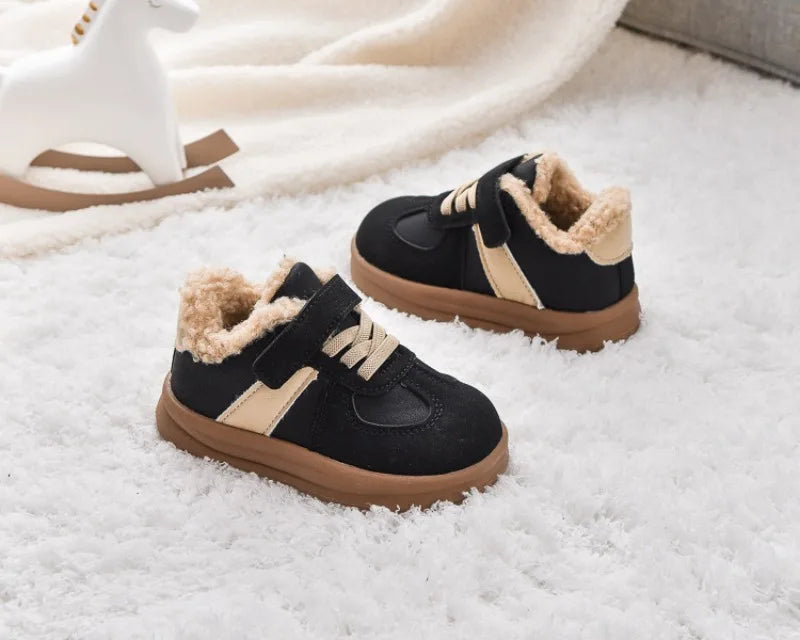 1-8Y Children's Shoes Autumn Winter New Baby Boys Girls Black Cotton Plush Warm Shallow Boots Little Kids Casual Sports Shoes
