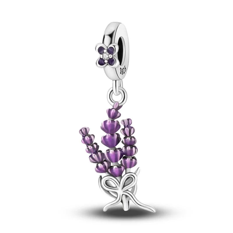 925 Silver Color Gem Butterfly Luminous Firefly Purple Charms Pendants Fit 3mm 925 Original Bracelets DIY Party Jewelry Gift