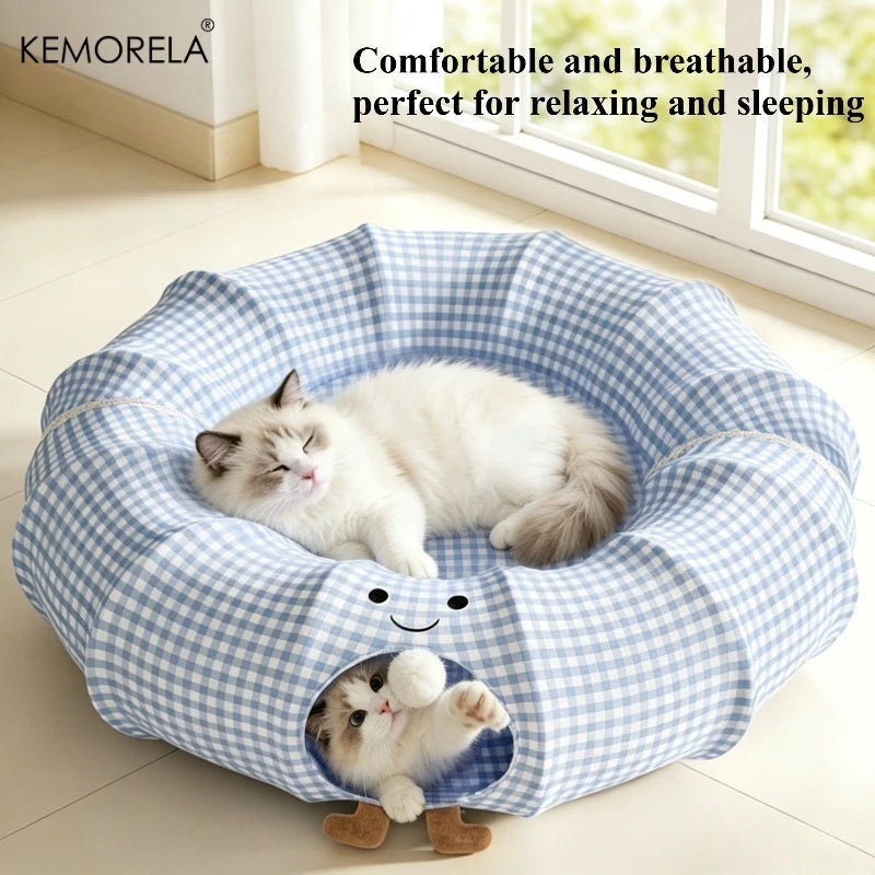 Summer Cat Tunnel Year Round Cat Bed Foldable Detachable And Washable Multi-Functional Cat Tunnel Perfect for Play And Sleeping