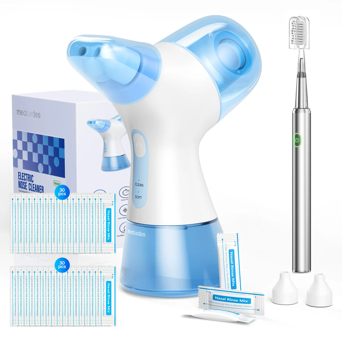 Nasal Irrigation System–Rinse Kit with 1 Nose Cleaner and 30 SaltPods for Congestion Relief Sinus with Electric Toothbrush Set