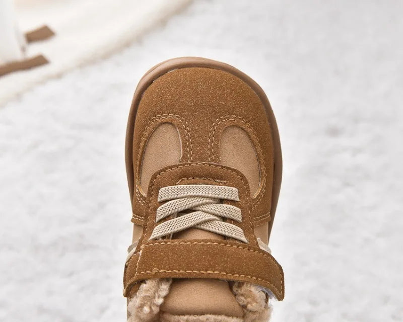 1-8Y Children's Shoes Autumn Winter New Baby Boys Girls Black Cotton Plush Warm Shallow Boots Little Kids Casual Sports Shoes