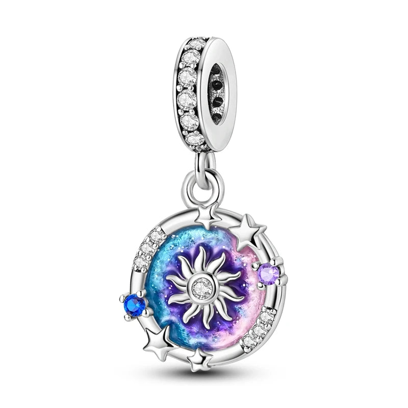 925 Silver Color Gem Butterfly Luminous Firefly Purple Charms Pendants Fit 3mm 925 Original Bracelets DIY Party Jewelry Gift
