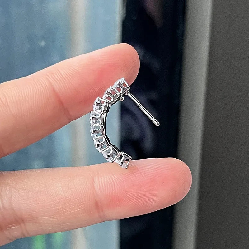 Exquisite C-Shape Stud Earrings For Women Shining CZ Zircon Hollow Out Design Big Wedding Earring Girl Temperament Jewelry