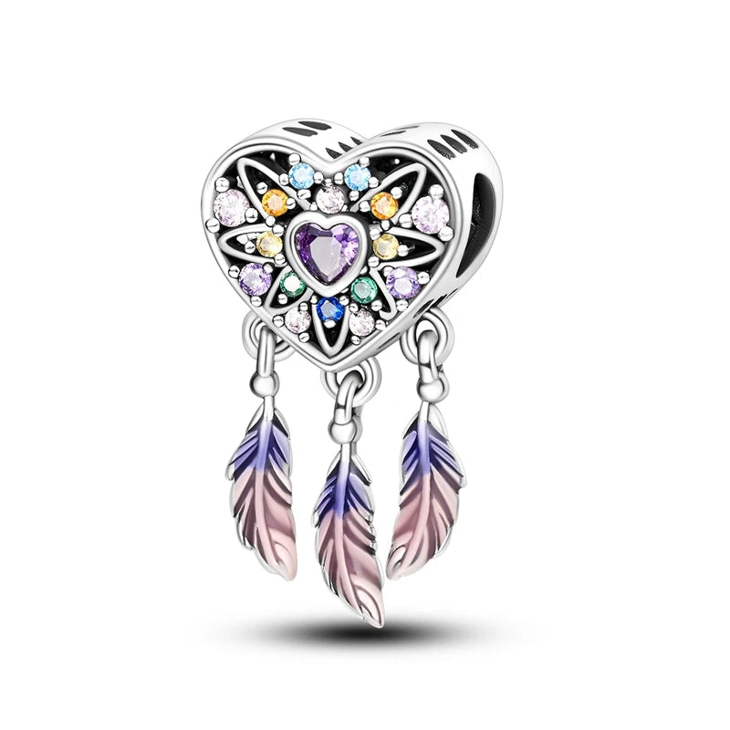 925 Silver Color Gem Butterfly Luminous Firefly Purple Charms Pendants Fit 3mm 925 Original Bracelets DIY Party Jewelry Gift
