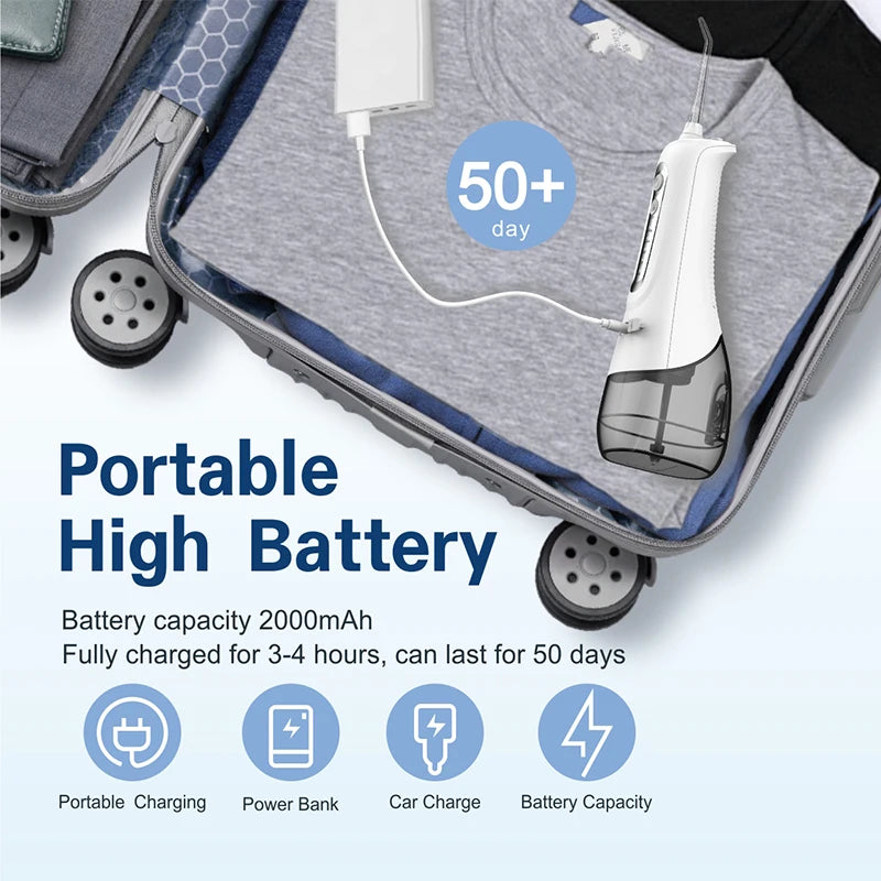 Oral Irrigator Portable Dental Water Flosser USB Rechargeable Water Jet Floss Tooth Pick 4 Jet Tip 220ml 4 Modes IPX7 1600rpm
