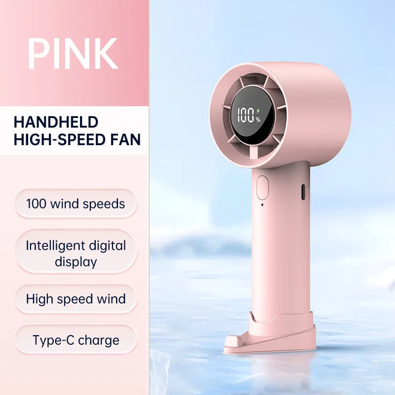 Lenovo Portable Ice Cooling Mini Handheld Fan 100 Speeds Powerful Fan High-speed USB Rechargeable Cooler with Phone Stand