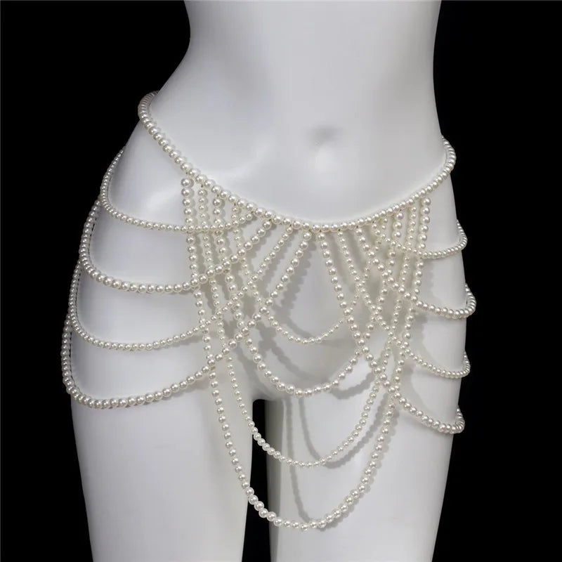 Birthday Party festival Decoration Women's Body Chain Sexy Pearls butterfly  Dresses Bra Nightclub Clothing Accessories