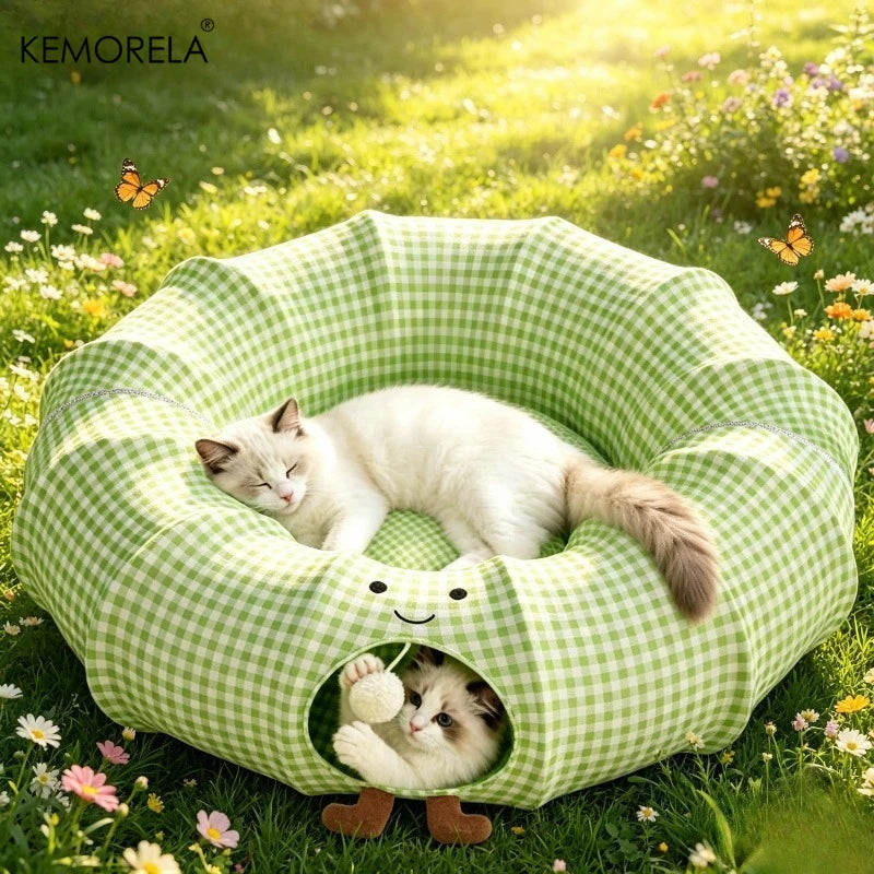 Summer Cat Tunnel Year Round Cat Bed Foldable Detachable And Washable Multi-Functional Cat Tunnel Perfect for Play And Sleeping